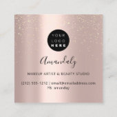 メイクアップアーティスト爪、 ネイルロゴバラグリッター金ゴールドドライブ スクエア名刺 (裏面)