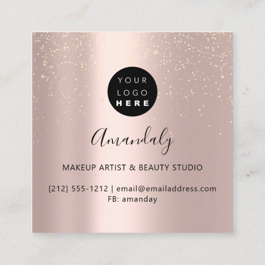 メイクアップアーティスト爪、 ネイルロゴバラグリッター金ゴールドドライブ スクエア名刺 (裏面)