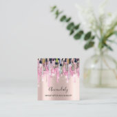 メイクアップアーティスト爪、 ネイルロゴバラグリッター金ゴールドドライブ スクエア名刺 (スタンド正面)