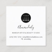 メイクアップアーティスト爪、 ネイルロゴピンクドリップズホログラフィーホワイト スクエア名刺 (裏面)