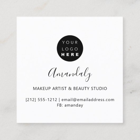 メイクアップアーティスト爪、 ネイルロゴピンクドリップズホログラフィーホワイト スクエア名刺 (裏面)