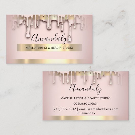 メイクアップアーティスト爪、 ネイルワックス美しい赤面バラ金ゴールド 名刺 (正面/裏面)