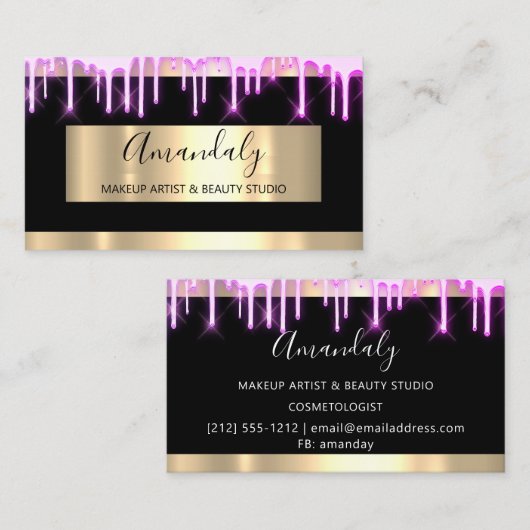 メイクアップアーティスト爪、 ネイル金ゴールドブラックドリップス自筆証書 名刺 (正面/裏面)