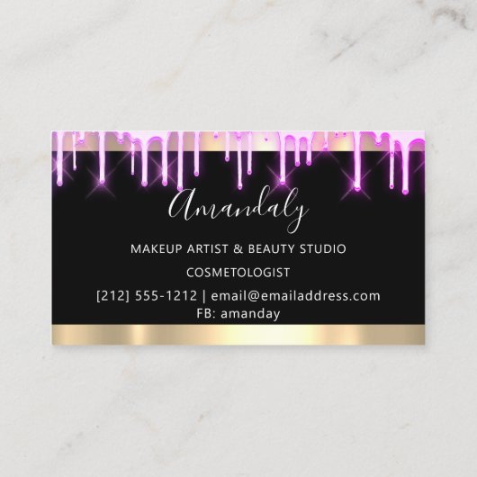 メイクアップアーティスト爪、 ネイル金ゴールドブラックドリップス自筆証書 名刺 (裏面)