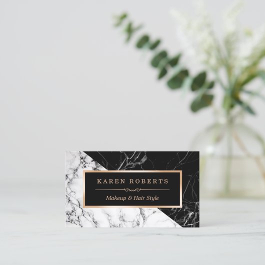 メイクアップアーティスト白黒大理石素晴らしルック 名刺 (スタンド正面)