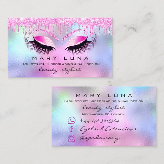 メイクアップアーティスト眉毛の点毛ドリップピンク明るい赤紫色 名刺 (正面/裏面)