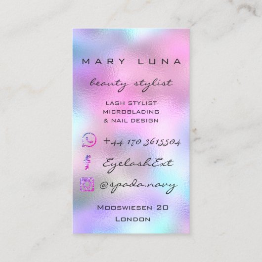 メイクアップアーティスト眉毛まくらグラデーションげピンクグリッター 名刺 (裏面)