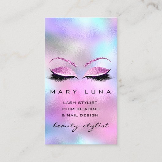 メイクアップアーティスト眉毛まくらグラデーションげピンクグリッター 名刺 (正面)