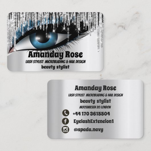メイクアップアーティスト眉毛まくら銀ドリップ 名刺 (正面/裏面)