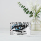 メイクアップアーティスト眉毛まくら銀ドリップ 名刺 (スタンド正面)