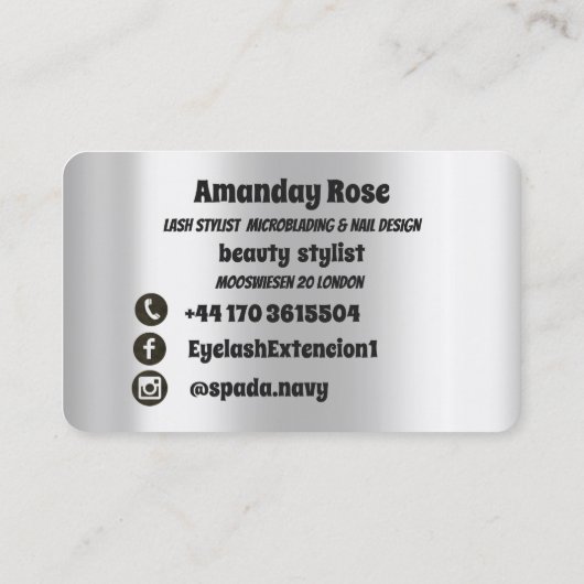 メイクアップアーティスト眉毛まくら銀ドリップ 名刺 (裏面)