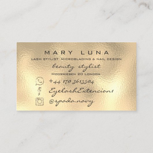 メイクアップアーティスト眉毛まつガラス金ゴールド 名刺 (裏面)