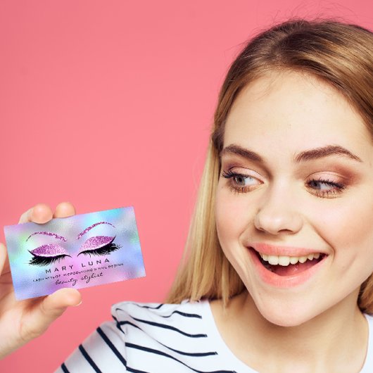 メイクアップアーティスト眉毛まつピンクグラデーショングリッター 名刺