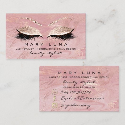 メイクアップアーティスト眉毛まつ伸びピンクグリッター 名刺 (正面/裏面)