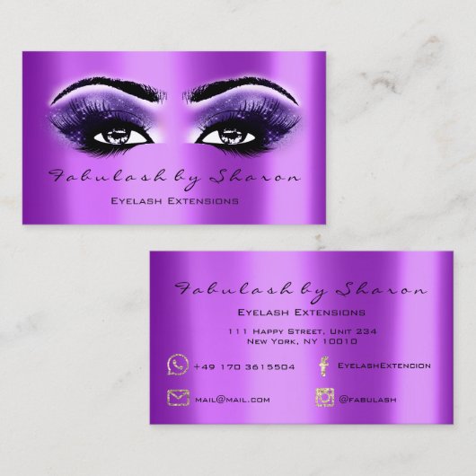 メイクアップアーティスト眉毛まつ延長紫 名刺 (正面/裏面)