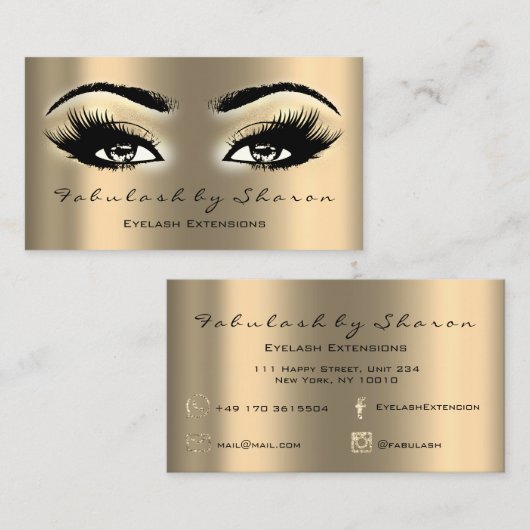 メイクアップアーティスト眉毛まつ拡張金ゴールド目 名刺 (正面/裏面)