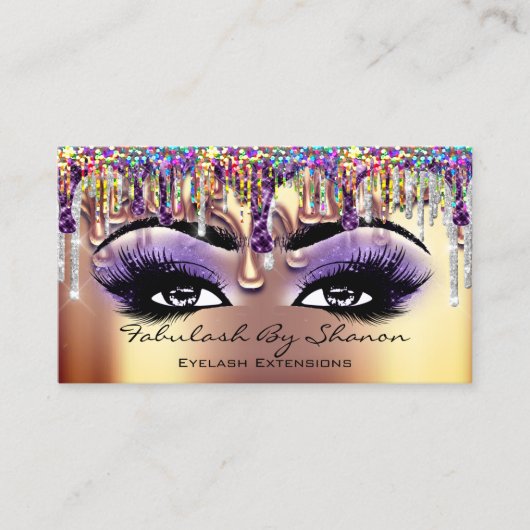 メイクアップアーティスト眉毛まつ毛金ゴールドドリップホログラフ 名刺 (正面)