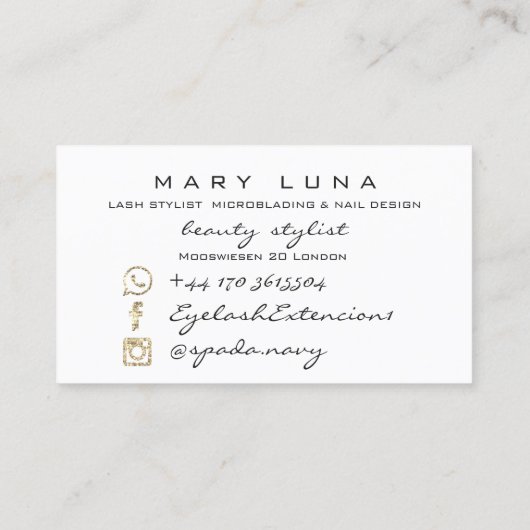 メイクアップアーティスト眉毛まつ白バラ金ゴールド 名刺 (裏面)