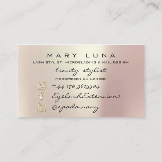 メイクアップアーティスト眉毛まつ赤面バラ金ゴールド 名刺 (裏面)