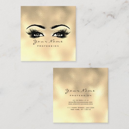 メイクアップアーティスト眉毛まぶしガラス金ゴールドスクエア スクエア名刺 (正面/裏面)