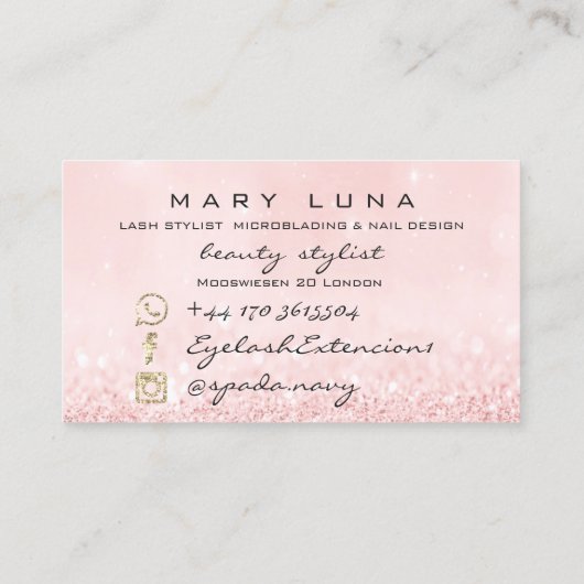 メイクアップアーティスト眉毛まぶしピンクのローズグリッター 名刺 (裏面)