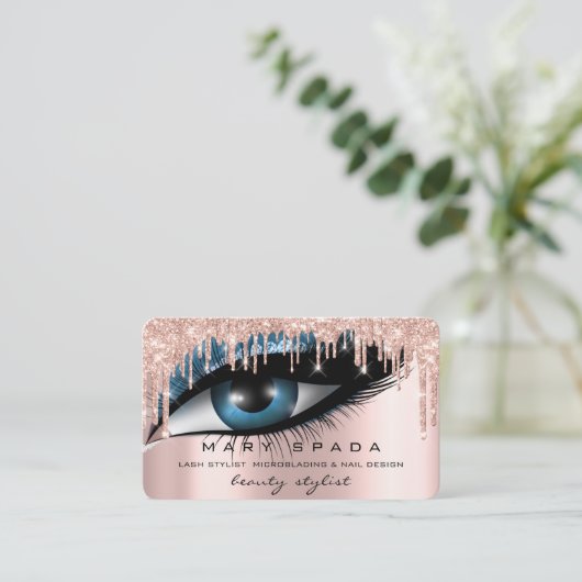 メイクアップアーティスト眉毛まぶしピンクグリッター眉 名刺 (スタンド正面)