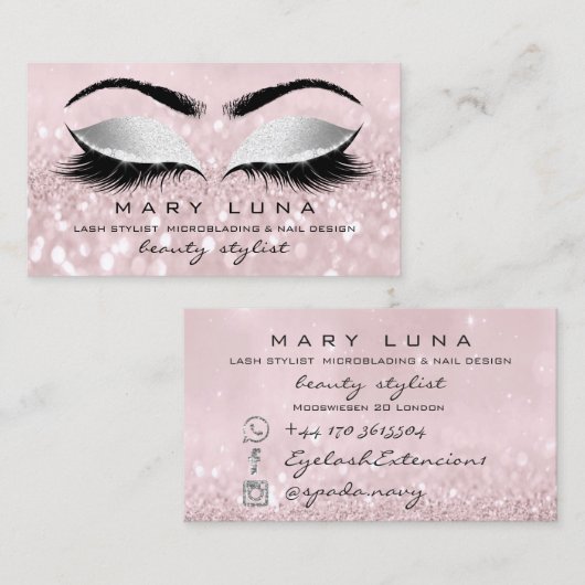 メイクアップアーティスト眉毛まぶしピンク灰色の社会 名刺 (正面/裏面)