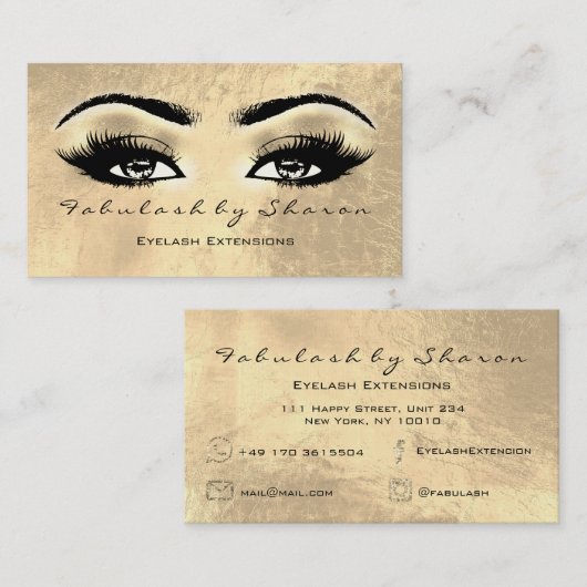 メイクアップアーティスト眉毛まゆ拡張リード金ゴールド 名刺 (正面/裏面)