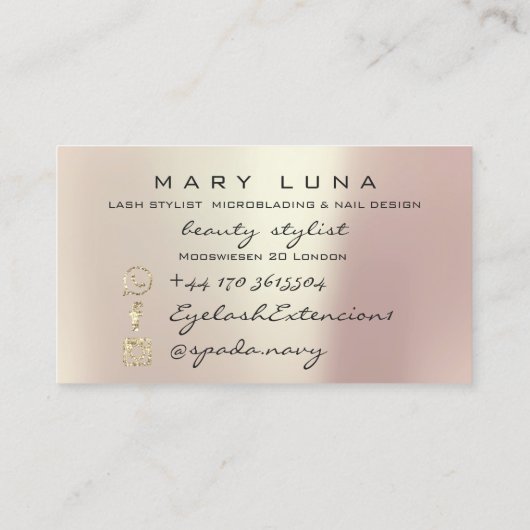 メイクアップアーティスト眉毛ラッシュピーチバラ金ゴールド 名刺 (裏面)