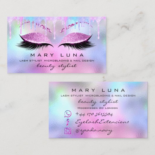 メイクアップアーティスト眉毛ラッシュホログラフィックPInk 名刺 (正面/裏面)
