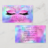 メイクアップアーティスト眉毛ラッシュホログラフピンクの滴 名刺 (正面/裏面)