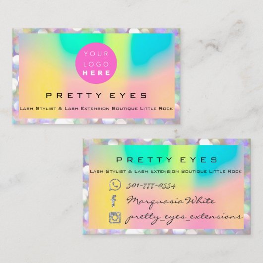 メイクアップアーティスト眉毛ラッシュ《写真》ぼけ味ホログラフィロゴ 名刺 (正面/裏面)