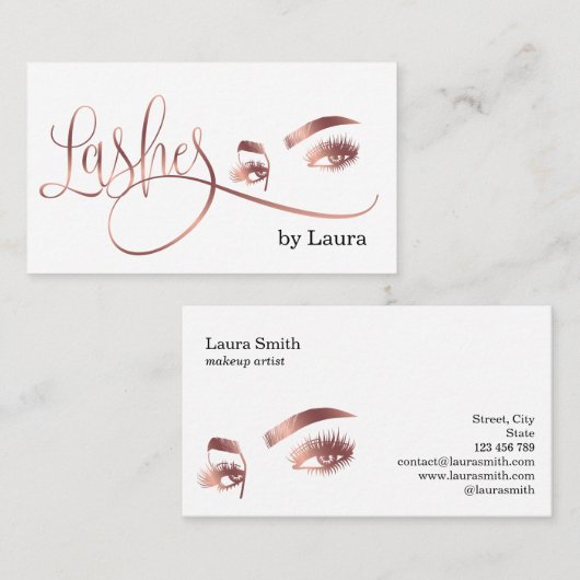 メイクアップアーティスト睫毛バラ金ゴールド美しいサロン眼 名刺 (正面/裏面)
