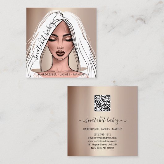 メイクアップアーティスト睫毛眉毛バラホワイトスクア スクエア名刺 (正面/裏面)