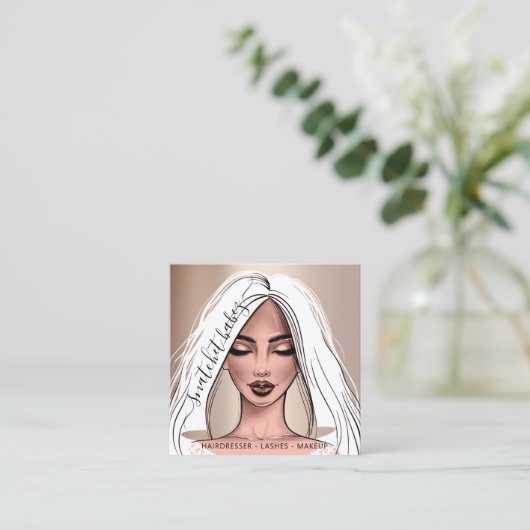 メイクアップアーティスト睫毛眉毛バラホワイトスクア スクエア名刺 (スタンド正面)