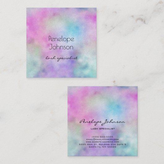 メイクアップアーティスト紫と青のエレガント抽象芸術 スクエア名刺 (正面/裏面)