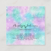 メイクアップアーティスト紫と青のキラキラエレガントク スクエア名刺 (裏面)