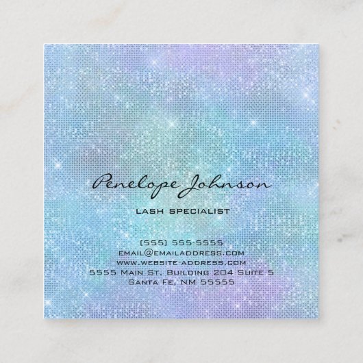 メイクアップアーティスト紫と青シャイニーエレガント スクエア名刺 (裏面)