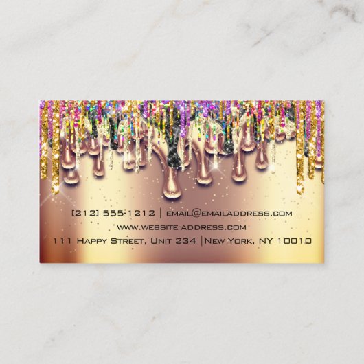 メイクアップアーティスト結婚イベントプランナーのドリップ金ゴールド 名刺 (裏面)