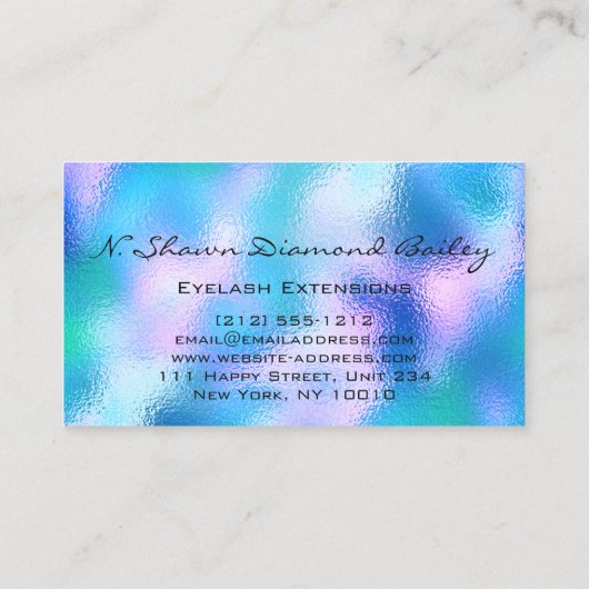 メイクアップアーティスト緑まつ毛ブルーホログラフィックガラス 名刺 (裏面)