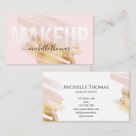 メイクアップアーティスト署名スクリプト赤面ピンクテンプレート 名刺 (正面/裏面)