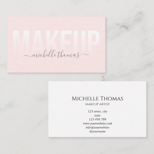メイクアップアーティスト署名スクリプト赤面ピンクテンプレート 名刺 (正面/裏面)