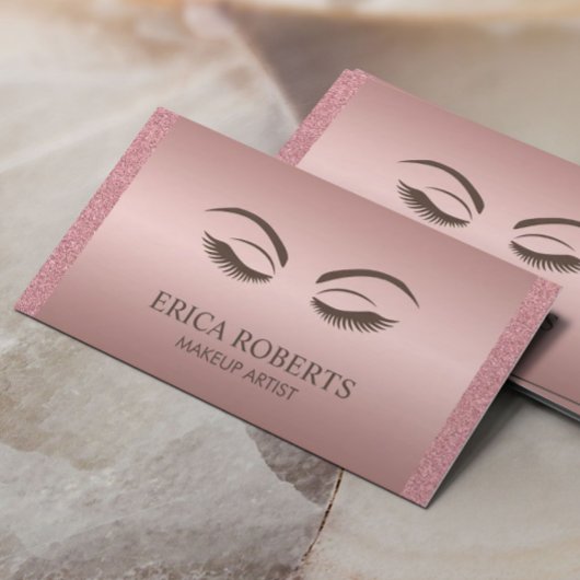 メイクアップアーティスト美しいガールエレガントバラ金ゴールド 名刺