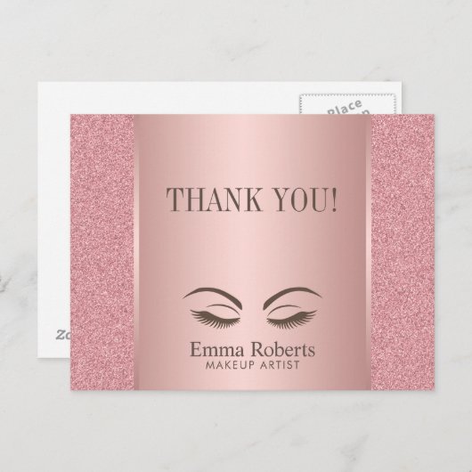 メイクアップアーティスト美しいガールバラ金ゴールドありがとう ポストカード (正面/裏面)