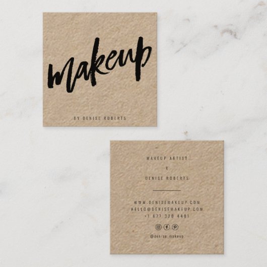 メイクアップアーティスト美しいクラフトミニマルタイポグラフィ スクエア名刺 (正面/裏面)