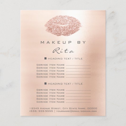 メイクアップアーティスト美しいグリッターチラシ価格表バラ チラシ (正面)