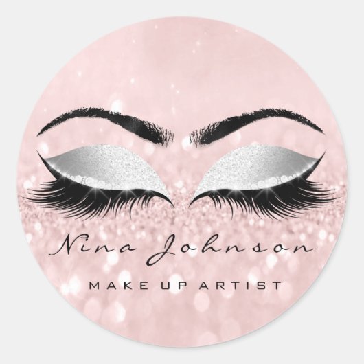 メイクアップアーティスト美しいグレーピンクアイズグリッターまばたき ラウンドシール (正面)