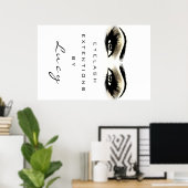 メイクアップアーティスト美しいサロンまばたき金ゴールドアイズホワイト ポスター (ホームオフィス)