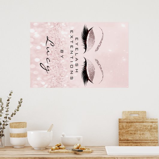 メイクアップアーティスト美しいサロンアイブロピンクグリッター ポスター (キッチン)