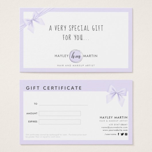 メイクアップアーティスト美しいサロンギフト券 (正面&裏面)